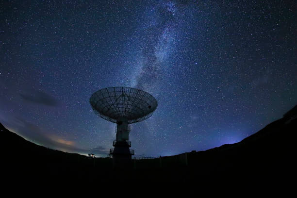 Radio telescopes and the Milky Way Radio telescopes and the Milky Way at night observatory photos stock pictures, royalty-free photos & images