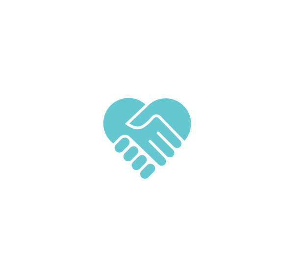 illustrazioni stock, clip art, cartoni animati e icone di tendenza di due mani insieme. simbolo del cuore. icona handshake - hand