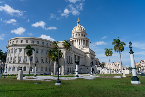 Side of the facade of the Havana Capitol, this building was formerly where the republic's congress was located, today turned into a Museum. Havana. Cuba. January 10. 2020.