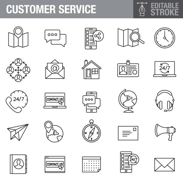 Customer Service Editable Stroke Icon Set A set of editable stroke thin line icons. File is built in the CMYK color space for optimal printing. The strokes are 2pt and fully editable: Make sure that you set your preferences to ‘Scale strokes and effects’ if you plan on resizing! support clipart stock illustrations