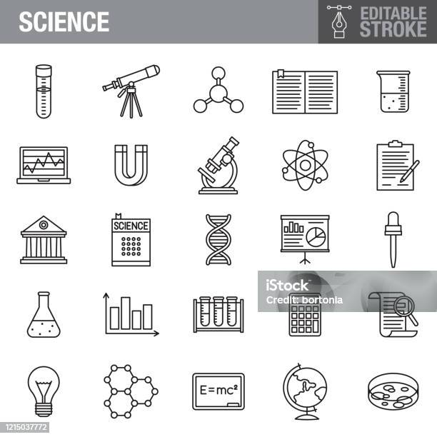 과학 편집 가능한 스트로크 아이콘 세트 아이콘에 대한 스톡 벡터 아트 및 기타 이미지 - 아이콘, 과학, 실험실