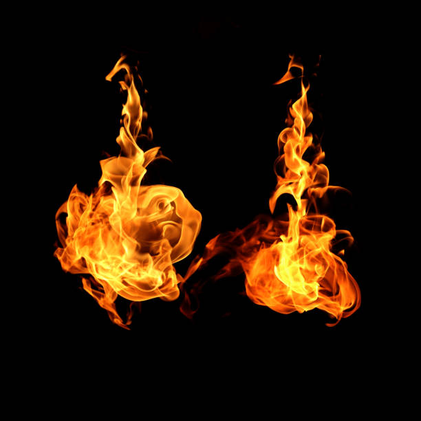 istock Fire flames collection isolated on black background 1215037832
