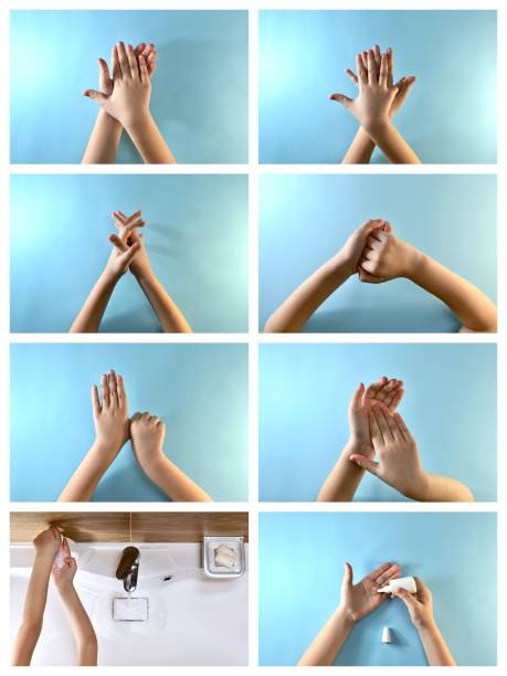 istock A method of treating hands with antiseptics, according to European standards. 1215039612