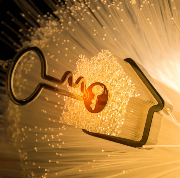 istock Smart House concept on fiber optic background 1215039730