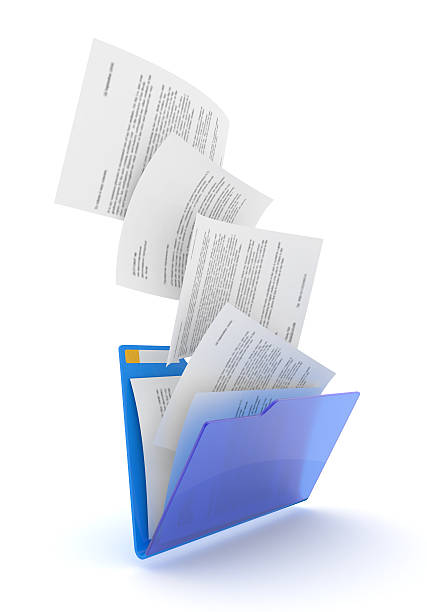 istock Downloading concept blue folder having paper flying in 121504005