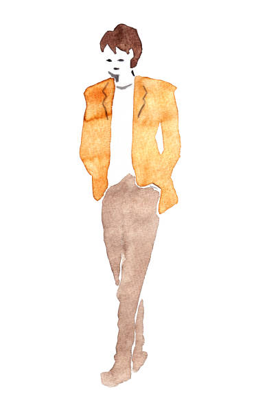 illustrazioni stock, clip art, cartoni animati e icone di tendenza di uomo che cammina - art coat full length