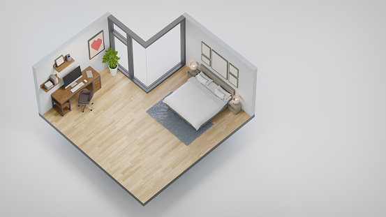 Isometric low poly part of house 3d rendering.