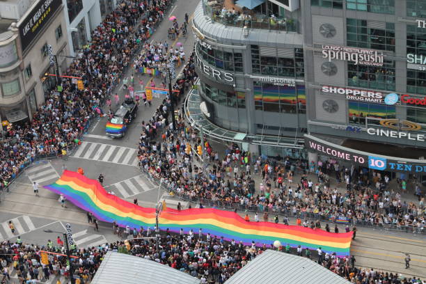 Aerial View of Pride Parade at Yonge-Dundas Square stock photo