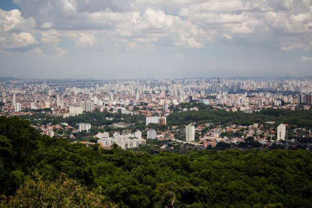 East Zone view of Pedra Grande sao paulo, sp, brazil - february 15, 2020: east side of the city seen from pedra grande, the biggest attraction of the cantareira state park, which receives many visitors on weekends. floresta stock pictures, royalty-free photos & images