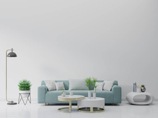 istock Bright and cozy modern living room interior have sofa and lamp with white wall background. 1215051266