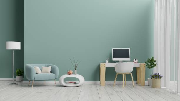 istock Office room with armchair and a green background. 1215051281