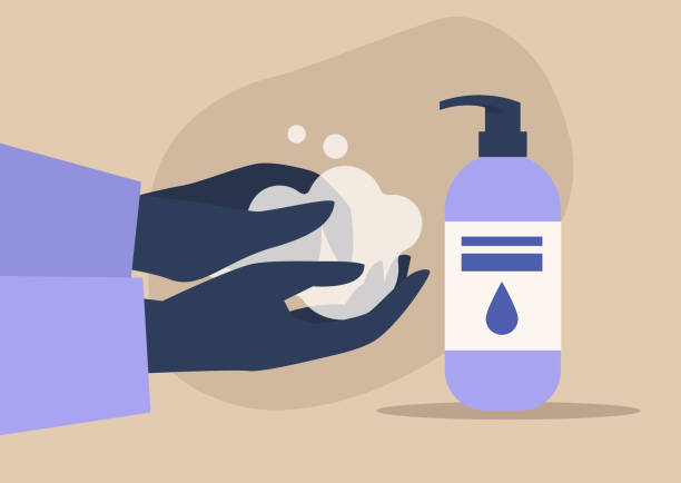손 씻기, 코로나바이러스 확산 방지, 일일 위생 - hand sanitizer liquid soap hygiene healthy lifestyle stock illustrations