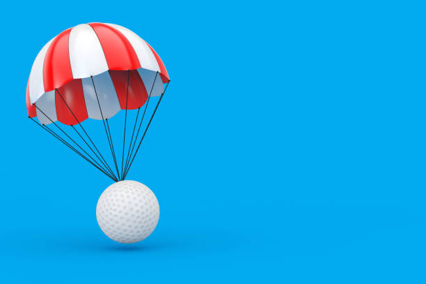 istock Red and White Parachute with White Golf Ball. 3d Rendering 1215055733