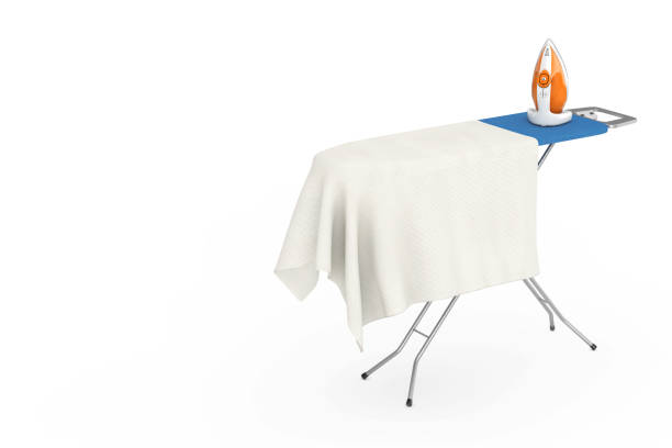 istock Electric Clothes Steam Iron with Ironing Board and Tablecloth. 3d Rendering 1215055811