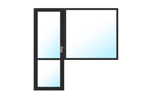 istock Black Metal Plastic PVC Balcony Door and Window. 3d Rendering 1215055860