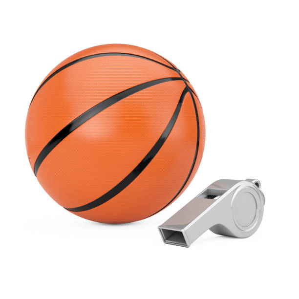 istock Basketball Ball with Classic Metal Coaches Whistle. 3d Rendering 1215055944