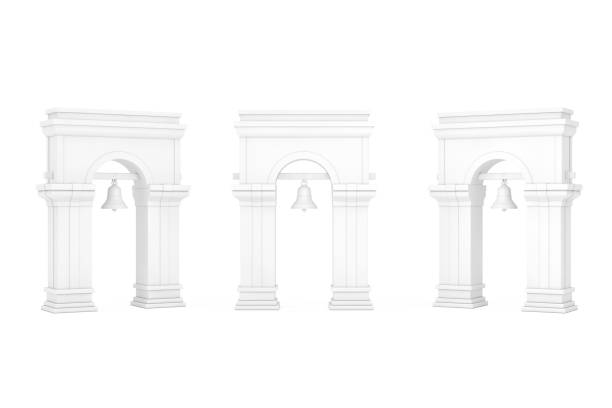 istock White Bell Tower with Archway and Hanging Bell in Clay Style. 3d Rendering 1215056818