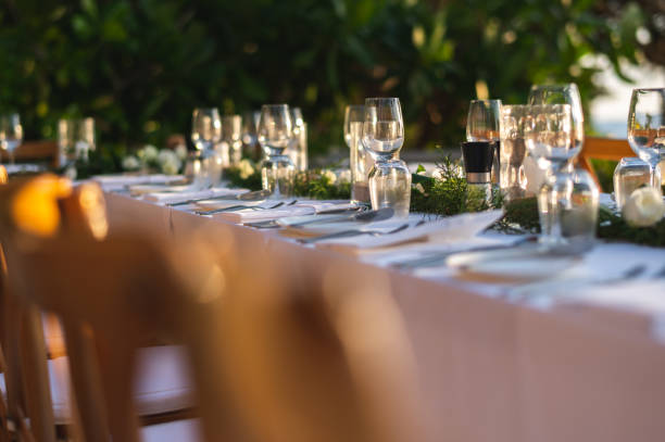 istock Table setting at a luxury wedding and Beautiful flowers on the table. 1215059178