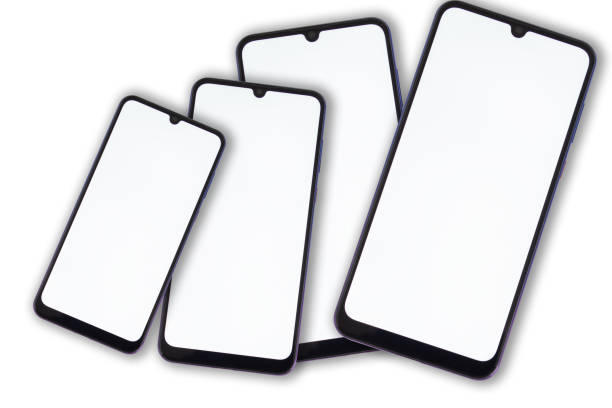 istock Four oval teardrop-shaped smartphones for the camera on a white background 1215062274