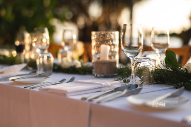 istock Table setting at a luxury wedding and Beautiful flowers on the table. 1215063042