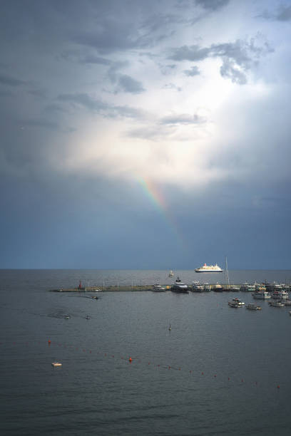 istock Yachts moored in harbor before the storm. 1215064017