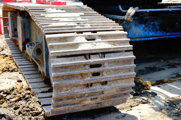 istock Continuous track tank tread construction machine steel 1215065051