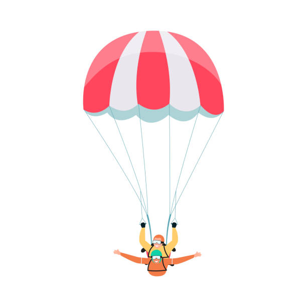 ilustrações de stock, clip art, desenhos animados e ícones de two people flying with one tandem parachute - instructor and client - skydiving tandem parachute parachuting