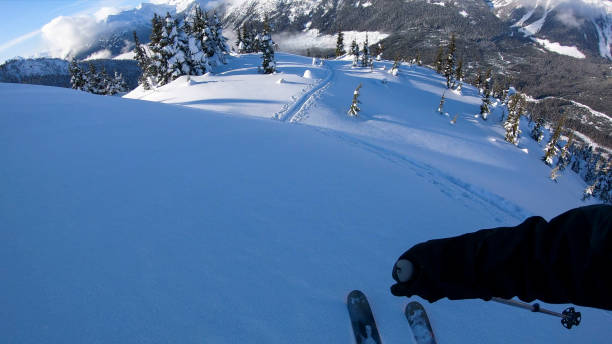 istock First person perspective POV back country skiing down alpine slope 1215069375
