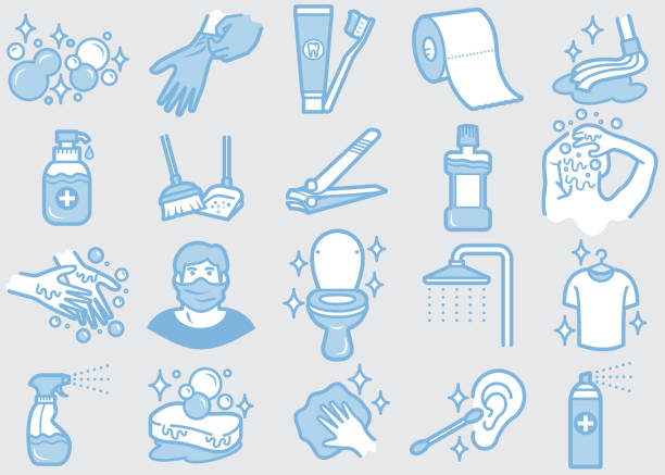 ilustrações, clipart, desenhos animados e ícones de cuidados pessoais e higiene 02 ícones de linha definir clip art - hygiene bathtub symbol toothbrush