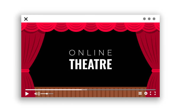 illustrazioni stock, clip art, cartoni animati e icone di tendenza di una finestra monitor con trasmissione video online dello spettacolo dal teatro - teatro