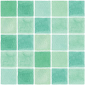 istock Watercolor Seamless Background With Green Square Tile 1215073203