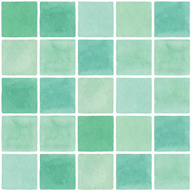 Vector illustration of Watercolor Seamless Background With Green Square Tile