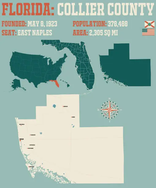 Vector illustration of Map of Collier County in Florida