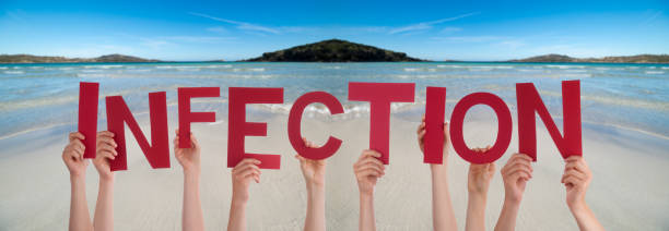 istock People Hands Holding Word Infection, Ocean Background 1215082541