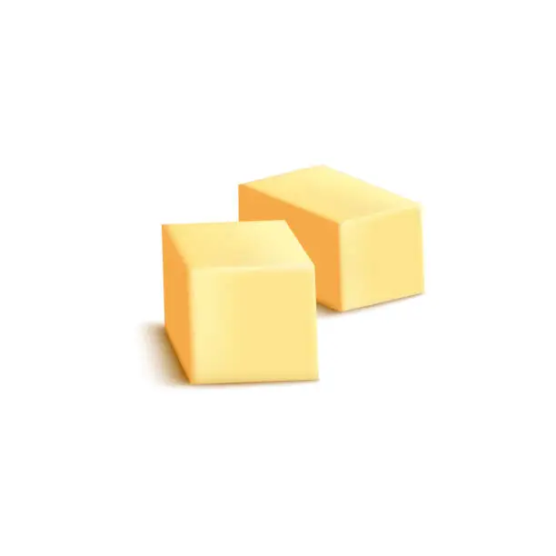 Vector illustration of Sliced butter or margarine blocks mockup realistic vector illustration isolated.