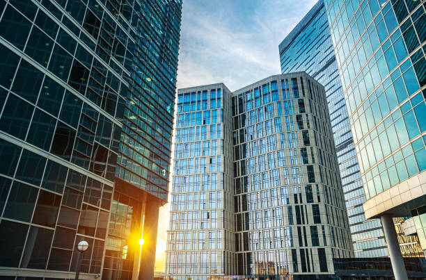 istock Downtown district at sunset against blue sky 1215084093