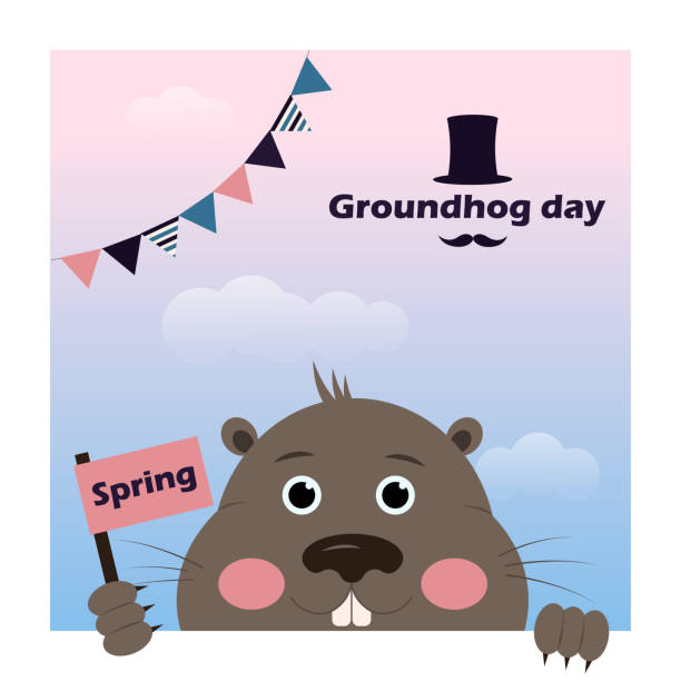 karikatür tarzında groundhog day vektör illüstrasyon. - groundhog day tatil stock illustrations