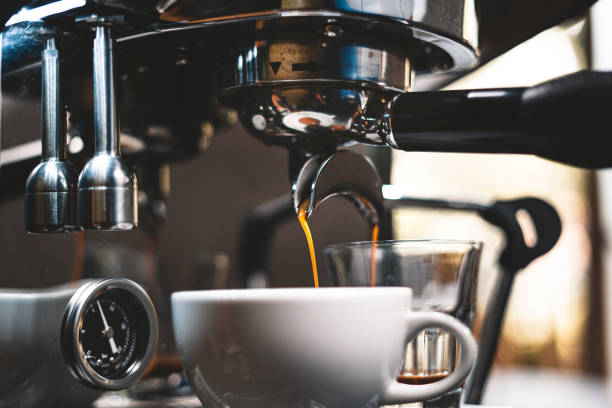 istock Coffee-Make coffee from the machine at home 1215085864