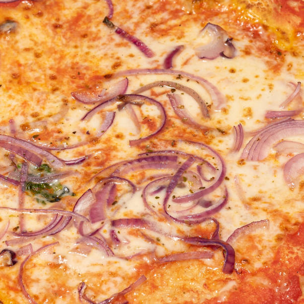 Close up shot of pizza with onions