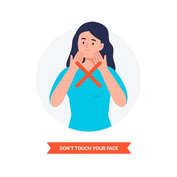 Virus prevention and protection. Don't touch your face. Coronavirus alert. Isolated vector illustration in flat cartoon style. Dont stock illustrations