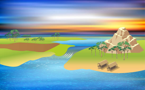 illustrazioni stock, clip art, cartoni animati e icone di tendenza di web - lake coastline blue nautical vessel