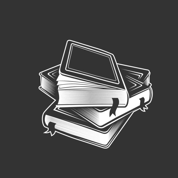 ilustrações de stock, clip art, desenhos animados e ícones de stack of books in monochrome style.  vector illustration. - book backgrounds law bookshelf