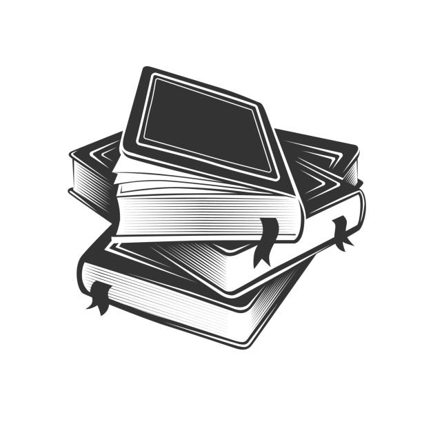 ilustrações de stock, clip art, desenhos animados e ícones de stack of books in monochrome style.  vector illustration. - book backgrounds law bookshelf