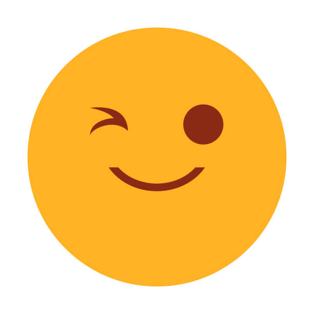 Yellow emoji winking vector isolated Yellow emoji winking vector isolated. Symbol for internet chat. Emotion expression, cheerful character. winking stock illustrations