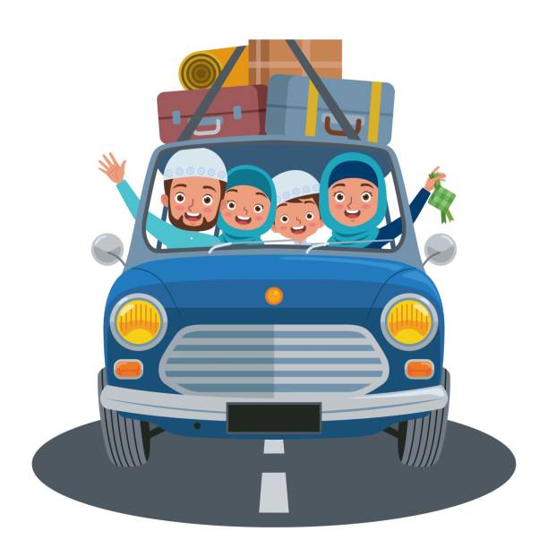 Moslem Family A Moslem family returning to their hometown by car during the Eid. Mudik or Pulang Kampung, is an Indonesian term for the activity where migrants workers return to their hometown during the Eid. father allah stock illustrations