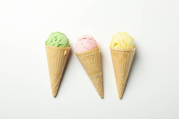 istock Ice cream in waffles on white background. Sweet food 1215093675