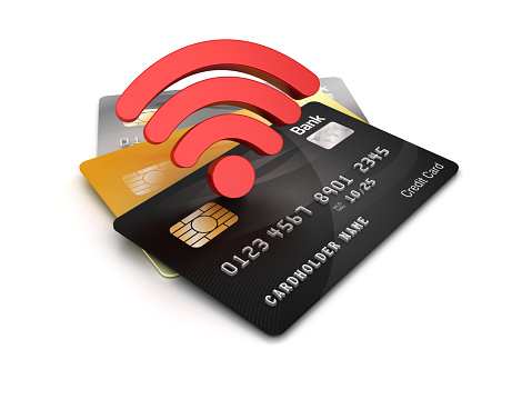 Credit Cards with WIFI Symbol - White Background - 3D Rendering