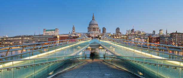 istock Panoramic View of the Millenium bridge and St Paul cathedral in London 1215094142