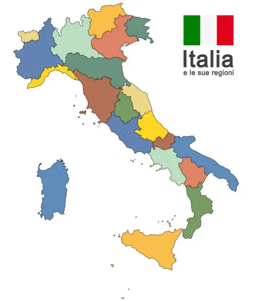 Vector illustration of Italy and regions