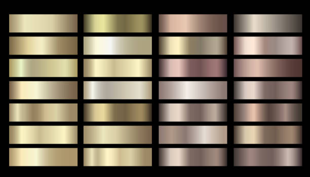 istock Vector metallic gold, silver, bronze colorful palette collection. Vector banners with gold and bronze gradient texture backgrounds. Website headers. Vector golden and beige mesh design for your banner 1215098262